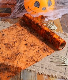 abordables -Camino de mesa de malla de Halloween, decoración de mantel para fiesta de murciélagos y telarañas, mantel de festival de fantasmas espeluznantes, decoración de mesa para fiesta de Halloween