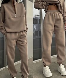 ieftine -Pentru femei Trening Pantaloni Sport Hanorac cu pulover Buzunar cu Fermoar Mată Costume Toamnă Sötét khaki Negru Sală de fitness A face exerciţii fizice Sporturi Rezistent la Vânt Manșon Lung Sportiv