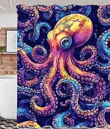 economico -Tenda da doccia con motivo tartaruga e animali dell'oceano, con ganci per tenda da doccia per il bagno, set di decorazioni per il bagno in poliestere impermeabile, confezione da 12 ganci in plastica.