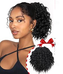 economico -Extension per coda di cavallo, 8 pollici, coda di cavallo corta, ondulata e riccia, con coulisse, per donne nere, code di cavallo nere, extension per capelli sintetici per uso quotidiano.