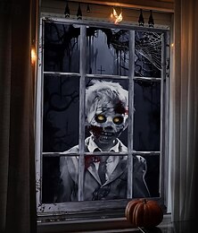 levne -Halloweenské hororové okenní samolepky, statické PVC falešné okenní samolepky na sklo, odnímatelné strašidelné okenní samolepky pro halloweenskou párty dekoraci do interiéru a exteriéru