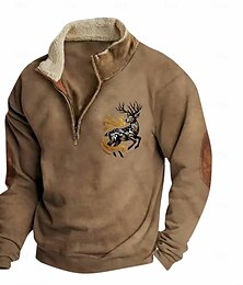 economico -Per uomo Maglia Felpa con zip corta Nero Marrone Grigio Mezza zip Blocco di colori Renna Mezza cerniera Stampato Sport & Outdoor Quotidiano Ferie Poliestere Vintage Streetwear Casual Autunno & Inverno