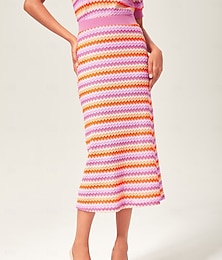 economico -gonna color block elasticizzata in maglia arancione