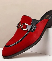 preiswerte -Rote Slipper für Herren mit dekorativer Schnalle – auffälliges Samt-Finish, bequem und stilvoll für Partys, Abende und elegante Freizeitlooks