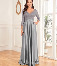 levne -A-Line quinceanera šaty elegantní šaty formální svatební délka po podlahu dlouhý rukáv V výstřih satén s sklady