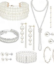 ieftine -Seturi de bijuterii de mireasă 1 set cercei cu perle și zirconiu, colier, brățări, set de bijuterii elegante și dulci pentru femei, pentru nuntă, petrecere, seară, ținute de zi cu zi