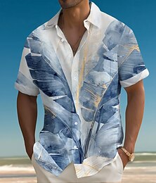 preiswerte -Herren Palmblatt Tropische Pflanzen Sommer Hawaiihemd Knopfhemd Alohahemd Kurzarm Hawaiianisch Ferien Strandbekleidung Sommer Frühling Umlegekragen 3D-Druck Hemden mit Kragen Eine Tasche vorne