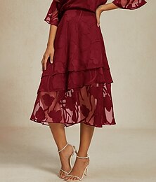 abordables -Femmes Jupe Élégant Midi Taille Moyenne Jupes Floral Superposé Non Elastique Soirée Décontracté Vin Été Chiffon
