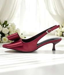 olcso -női piros szatén slingback sarkú, hegyes orrú, túlméretezett masnival ellátott elegáns cipő hivatalos eseményekre és esti alkalmakra.