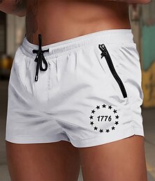 billiga -Herr Badshorts Boardshorts Stjärna 1776 Snabbtorkande Andningsfunktion Snörning med meshfoder Elastisk midja Semester Strand Hawaiisk Ledigt Vit Ljusgrön