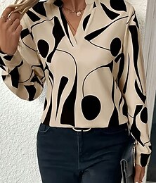 economico -Per donna Blusa Grafico Geometrico Astratto Elegante Essenziale Casual Manica Lunga Collo Alto Top Regolari Quotidiano Ferie Nero Cachi Primavera Autunno