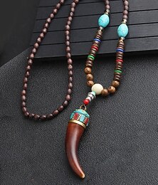 economico -collana con ciondolo di perline tribali da uomo – perline di legno etniche fatte a mano con accenti turchesi, stile bohémien per abbigliamento casual, yoga, meditazione o abiti da festival