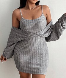 preiswerte -Damen Minikleid Bodycon Klassisch Modern Outdoor Urlaub Täglich Normale Passform Einfach Langarm V Ausschnitt Grau Herbst