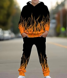 abordables -Chico 3D Graphic Conjunto de sudadera con capucha y pantalones deportivos Traje Deportivo Chándales Manga Larga Primavera Otoño Diario Básico Casual Niños 4-12 años Con Capucha Exterior Vacaciones