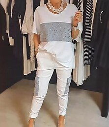 economico -Per donna Moda Streetwear Quotidiano Set di Pantaloni Mezza Manica Girocollo A righe Stampato Casuale Quotidiano Nero Bianco Viola Estate Vestibilità regolare