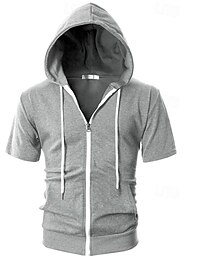 baratos -Homens Moletom Full Zip Hoodie Preto Rosa Cinzento Escuro Cinzento Com Capuz Tecido Zip Up Bolsos Desportos e Ar livre Diário Feriado Poliéster Roupa de rua Básico Casual Verão Roupa Moletons Moletons