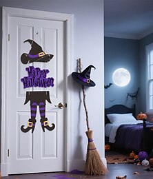 levne -Halloweenská dekorace na dveře, čarodějnické nohy, pytlovina, závěs na dveře, strašidelný strašidelný dům, bar a domácí závěsná ozdoba na Halloween
