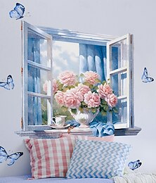 abordables -Pegatinas de pared con alféizar de ventana, marco de puerta, flores y mariposas para decorar la pared de fondo de la sala de estar y el dormitorio.