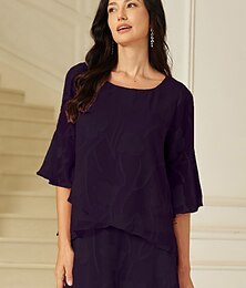 economico -Per donna Camicia di Pizzo Blusa Top Eleganti Top in chiffon Tinta unica Floreale Fiore Elegante Manica 3/4 Manica a Campana Scollo a Barca Top Regolari Ospite di nozze Lavoro Quotidiano Orlo
