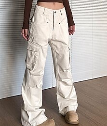 preiswerte -Damen Cargo-Hosen Hosen Hose Mode Streetwear Volle Länge Natürliche Taille Einfarbig Tasche Bequem Mikroelastisch Sport & Outdoor Alltagskleidung Schwarz Beige Sommer Frühling Normale Passform