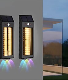 abordables -Luces solares de pared para exteriores con sensor de movimiento, luz solar para puerta de entrada, 2 modos con foco RGB, luces LED para postes, cerca, porche, seguridad, 1 unidad