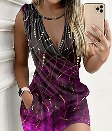 Недорогие -Жен. Мини-платье Платье-футляр Платье с запахом Сарафан Летнее платье На каждый день Для вечеринок Повседневные Стандартный Омбре Графика Геометрический принт Без рукавов Вырез под горло