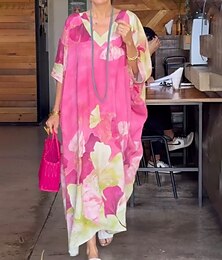 economico -Per donna Abito Lungo Maxi Abito Abito Floreale Abito Stampato Classico Moderno All'aperto Vacanza Quotidiano Vestibilità regolare Fiore Manica 3/4 Scollo a V Rosa Blu Arancione Estate