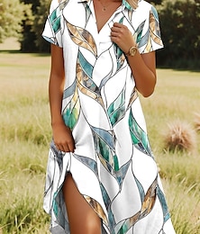 ieftine -Pentru femei Rochii Midi Rochie împachetată Rochie A line Vacanță Casual Boho Ieșire Fit standard Floral Grafic Manșon scurt În V Alb Trifoi Kaki Vară