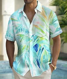economico -Per uomo Sfumatura Tropicale Foglia di palma Camicia hawaiana estiva Camicia con Bottoni Camicia Aloha Manica Corta Hawaiano Ferie Abbigliamento mare Estate Primavera Collo ripiegato Stampa 3D