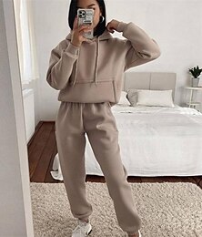 billige -Dame Joggedress sweatsuit treningsklær Høst Langermet Hold Varm Vindtett Myk Treningsstudio Trene Sport Sports Sportsklær Ensfarget Svart Hvit Gul