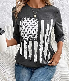 abordables -Mujer Sudadera Graphic A Rayas Casual Manga Larga Cuello Barco Tops regulares Hogar Calle Uso Diario Estampado Blanco Rosa Azul Piscina Marrón Gris Verano Primavera Otoño Invierno