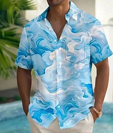 preiswerte -Herren Geometrisch Abstrakte Kunst Hemd Sommerhemd Knopfhemd Kurzarm Modisch lässig Outdoor Urlaub Alltagskleidung Sommer Frühling Umlegekragen 3D-Druck Hemden mit Kragen Eine Tasche vorne Schwarz