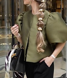 economico -Per donna Blusa Semplice Moderno Casual Manica Corta Girocollo Top Regolari Quotidiano Ferie Uscire Arricciato Bianco Champagne Rosa Rosso Verde Estate