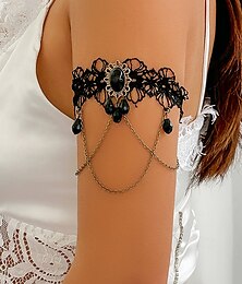 abordables -Pulsera de encaje gótico para mujer con colgante de gema negra y cadenas, brazalete estilo steampunk vintage para fiestas de disfraces de Halloween o accesorios de cosplay.