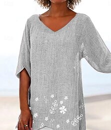 economico -Per donna Blusa Floreale Grafico Foglia Hawaiano Elegante Casual Manica 3/4 Scollo a V Top Regolari Quotidiano Ferie Uscire Stampato Orlo asimmetrico Giallo Viola chiaro Fucsia Grigio Estate