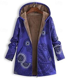 levne -Dámské Fleecová bunda Kabát Mikina s kapucí Zahřívací Pohodlné Zip Kapsy Módní Moderní Na běžné nošení Geometrický Jdeme ven Víkend Zip Standardní Kapuce Běžný Dlouhý rukáv Svrchní oděvy Vodní modrá