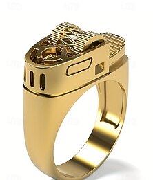 abordables -Anillo de encendedor de aleación de oro para hombre: estilo de diseño mecánico audaz, un elegante accesorio de regalo para fiestas y clubes nocturnos para hombres.