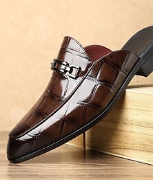 economico -mocassini slip-on lucidi da uomo marroni – motivo in rilievo coccodrillo con dettaglio in metallo, eleganti scarpe eleganti per eventi formali, lavoro e matrimoni