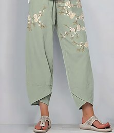 economico -Per donna Gamba larga Chinos Pantaloni Larghi Vintage Essenziale Casual Lunghezza alla caviglia Vita Alta Floreale Grafico Patchwork Coulisse Stampa Traspirante Inelastico All'aperto Vacanza