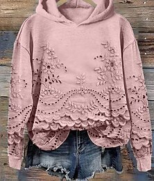 abordables -Mujer Sudadera con capucha Pullover Floral Elegante Cálido Moda Manga Larga Con Capucha Tops regulares Calle Uso Diario Estampado Blanco Rosa Azul Piscina Morado Verde Trébol Otoño Invierno