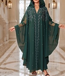 abordables -Femmes Robe Longue Maxi Robe Robe Décontractée Robe bohème Robe occidentale Mode musulman Extérieur Soirée Fête Coupe régulière Uni manche longue À capuche Noir Vert foncé Printemps Automne