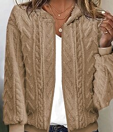 abordables -Femmes Cardigan Occasionnel Couleur Unie Épais À capuche Fermeture éclair Tricoté manche longue Hauts Réguliers Tricoter Extérieur Quotidien Fête Kaki Automne Hiver