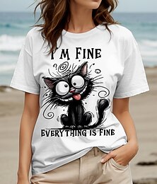 economico -Per donna Maglietta Grafico Animale Gatto Vintage Elegante Classico Manica Corta Girocollo Top Regolari Quotidiano Weekend Stampato Nero Bianco Rosso Blu Viola Estate Primavera
