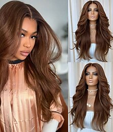 preiswerte -Remy Echthaar 5x5 Verschluss 13x4 Spitzenfront Perücke Freier Scheitel Brasilianisches Haar Gewellt Braun Perücke 130% 150% Haardichte mit Babyhaaren 100% Unbehandelt Kleberfrei Vorgerupft Für Damen