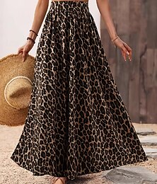 abordables -Femmes Jupe Trapèze Mode Occasionnel Maxi Taille haute Jupes Léopard Imprimé Micro-Élastique Rue Quotidien Léopard Été Polyester