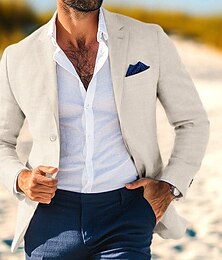 economico -Blazer in lino da uomo giacca sportiva moda casual estiva a tinta unita blazer blu polvere grigio chiaro blu scuro taglio su misura abbottonatura semplice a un bottone
