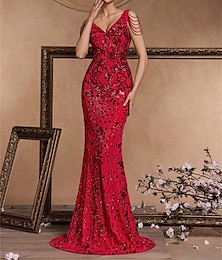 abordables -Robes de Quinceanera en Sirène  Trompette Élégante Robe Formelle Mariage Longueur de Tapis Sans Manches Robe Coeur Polyester Dos Nu Avec Sequins