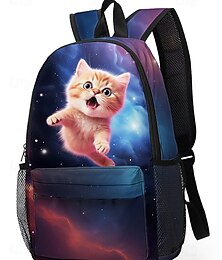 abordables -Sac à dos d'école pour femme imprimé chat galaxie – léger, résistant, grande capacité, design tendance, idéal pour les adolescentes, le collège et le lycée