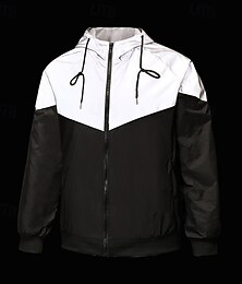 billiga -Herr Reflekterande jacka Sport & Utomhus Sport Reflekterande Vindtät jacka Ficka Huva Vår & Höst Alla årstider Ensfärgat Aktiv Mode Luvtröja Normal Svart Jacka