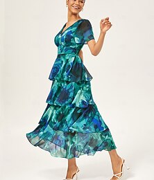 olcso -Női Nő hétköznapi ruha Hosszú ruha Maxi ruha Medence Lóhere Rövid ujjú Virágos Nyár Tavasz V-alakú Elegáns XS S M